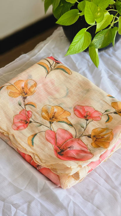 Floral Print Cotton Saree