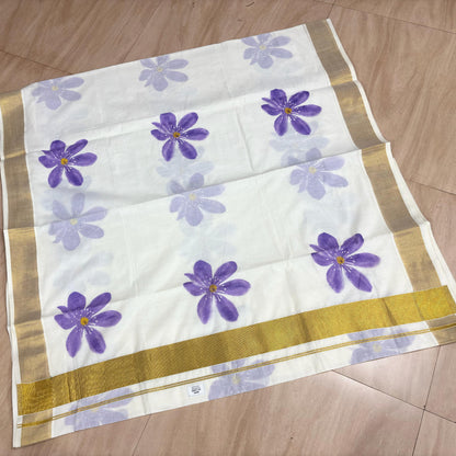 Floral Print Kerala Kasav Saree