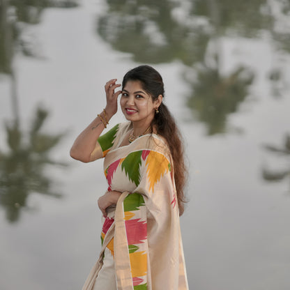Multi Colour Temple Golden Tissue Saree