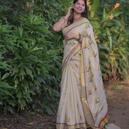 Lotus Weave Golden Tissue Saree