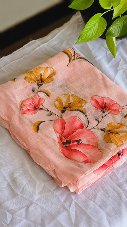 Floral Print Cotton Saree