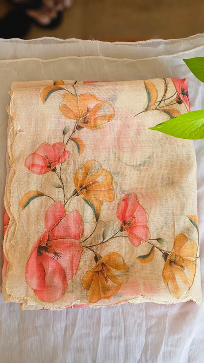 Floral Print Cotton Saree