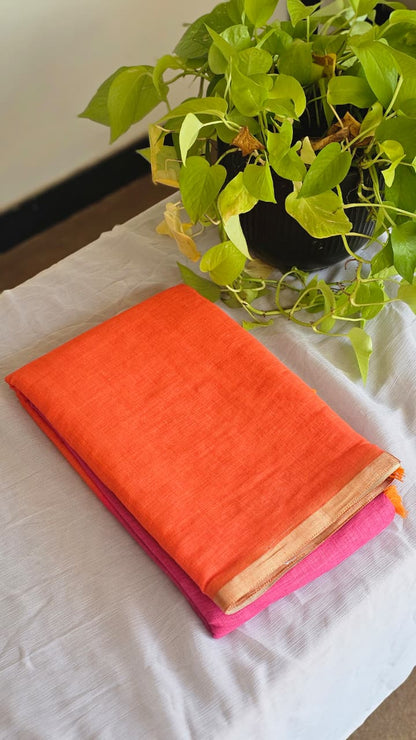 Dual Color Cotton Linen Saree