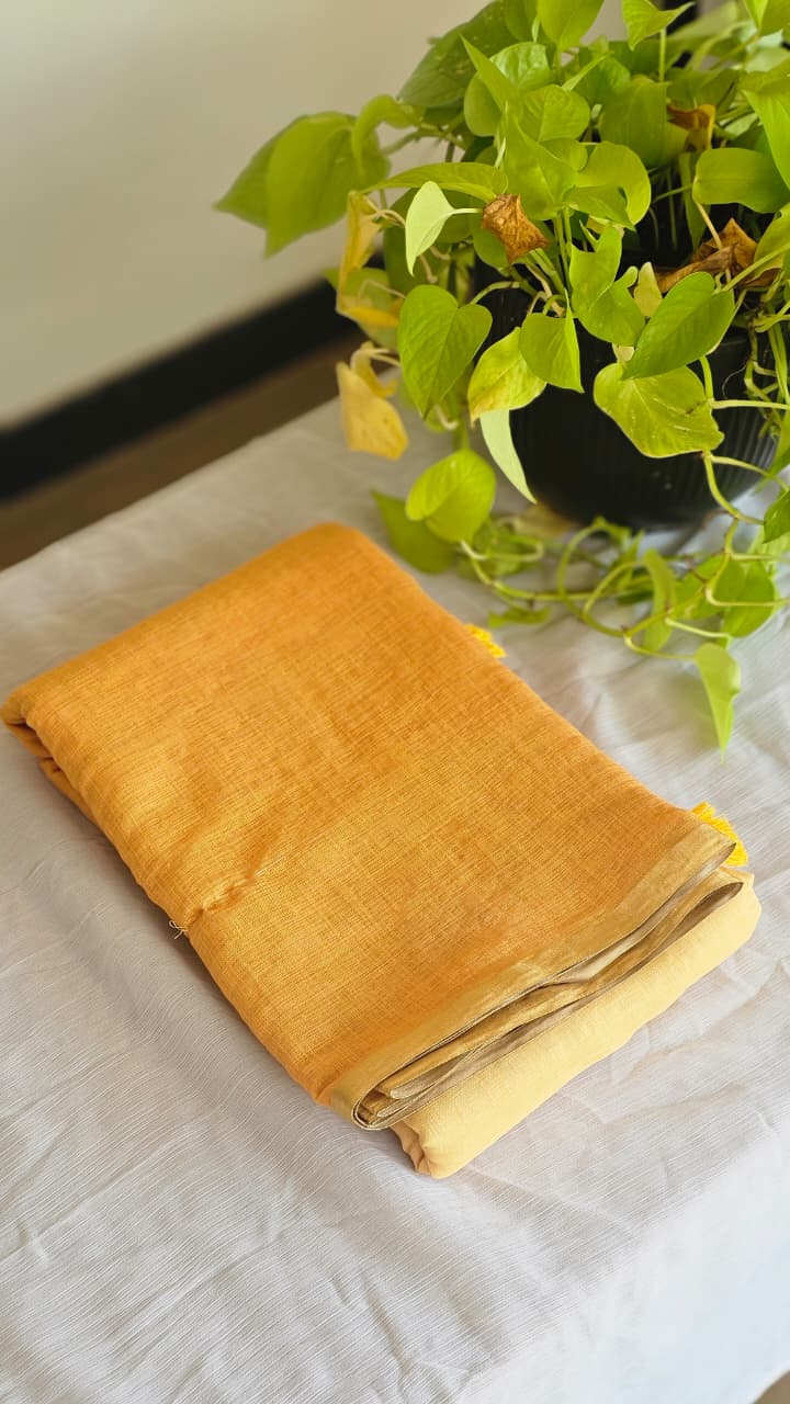 Dual Color Cotton Linen Saree