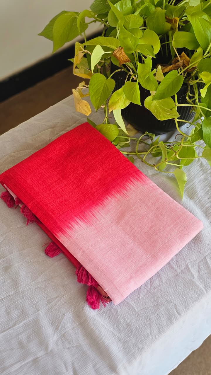 Dual Color Cotton Linen Saree