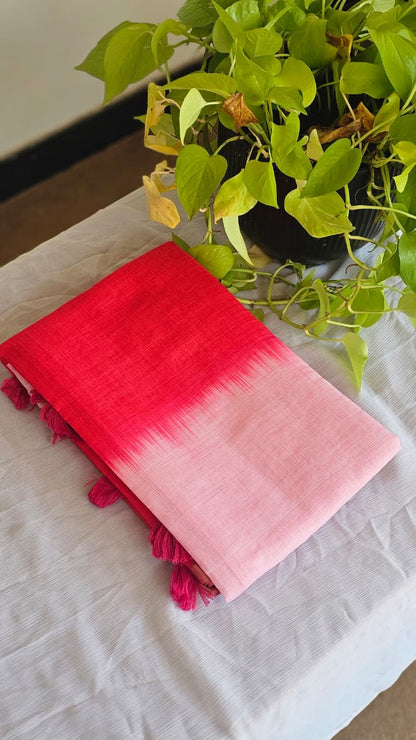 Dual Color Cotton Linen Saree
