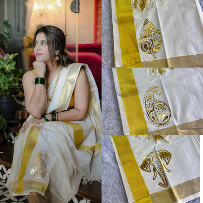 Golden Foil Kasav Set Mundu