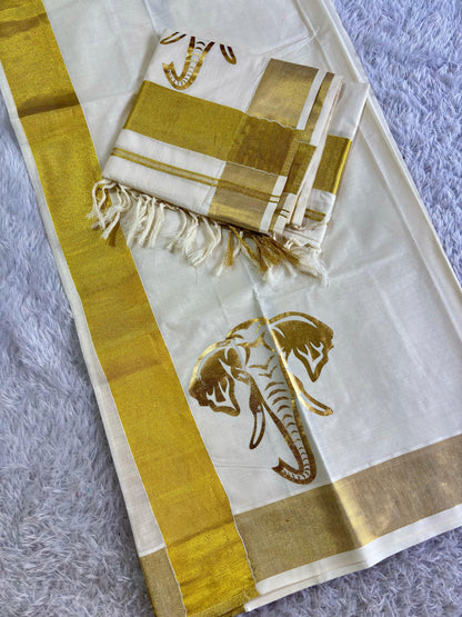 Golden Foil Kasav Set Mundu
