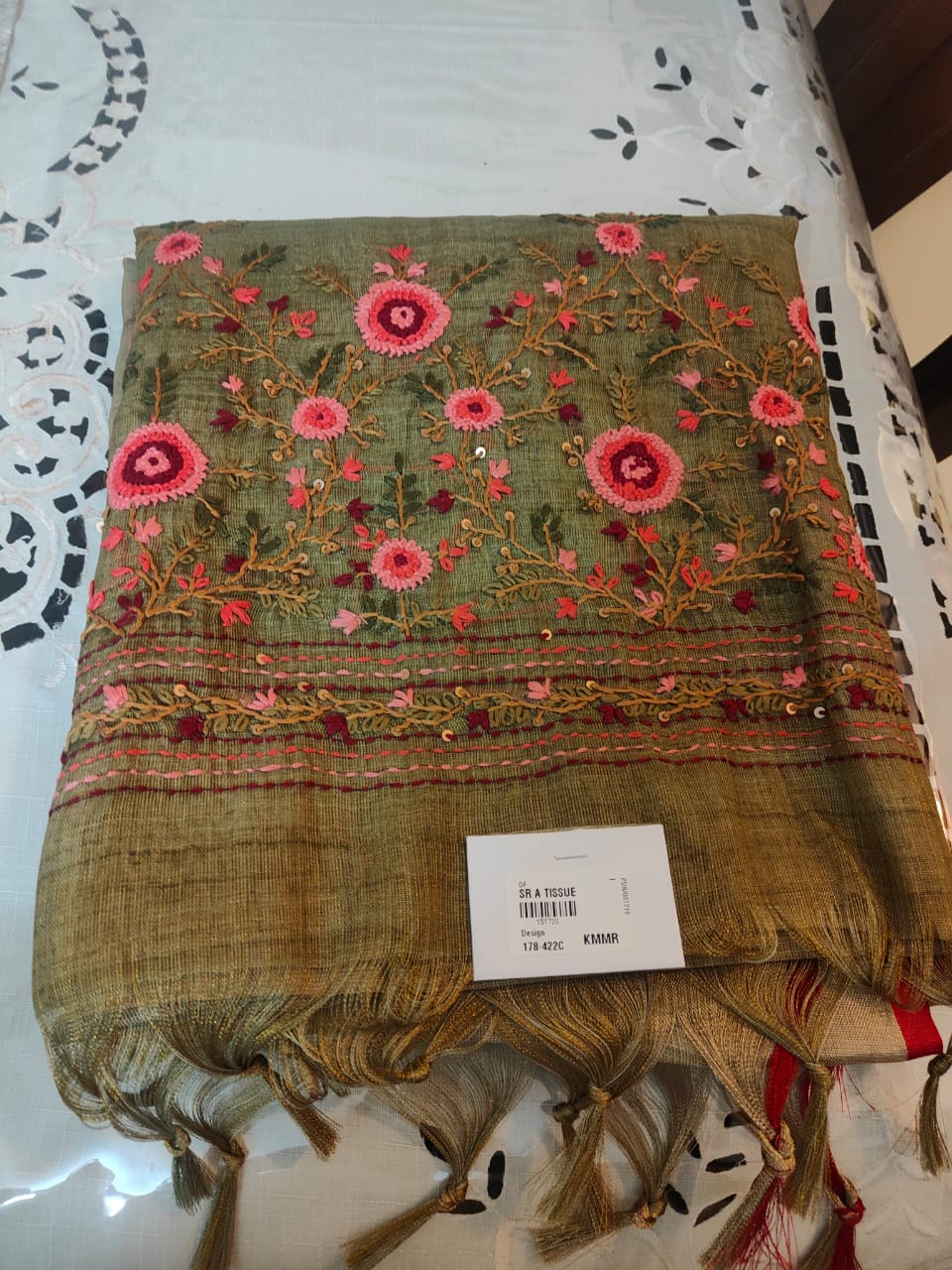 French Knot Linen Tissue Saree