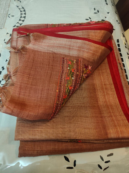 French Knot Linen Tissue Saree