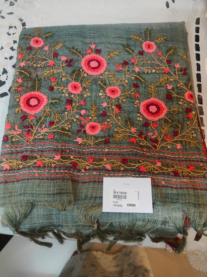 French Knot Linen Tissue Saree