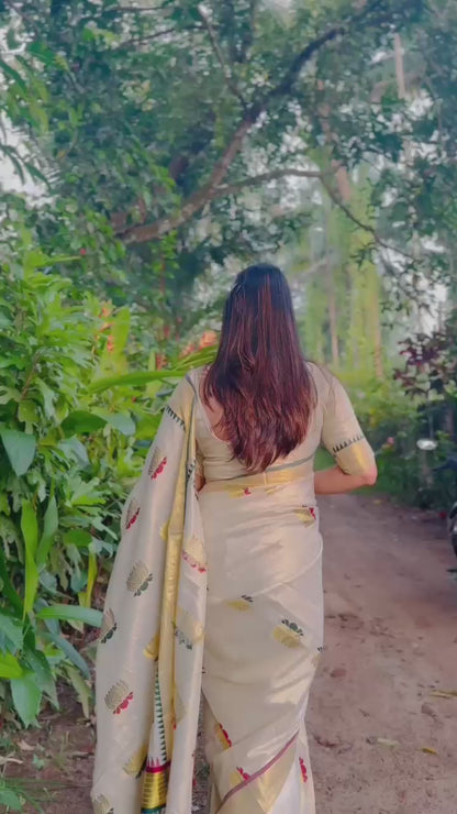 Lotus Weave Golden Tissue Saree
