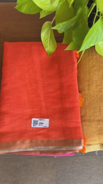Dual Color Cotton Linen Saree