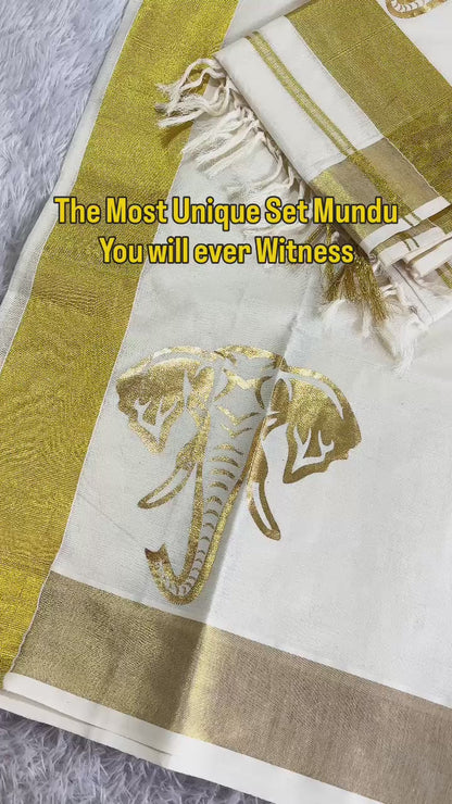 Golden Foil Kasav Set Mundu
