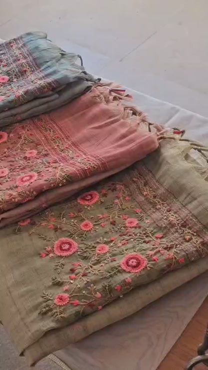 French Knot Linen Tissue Saree